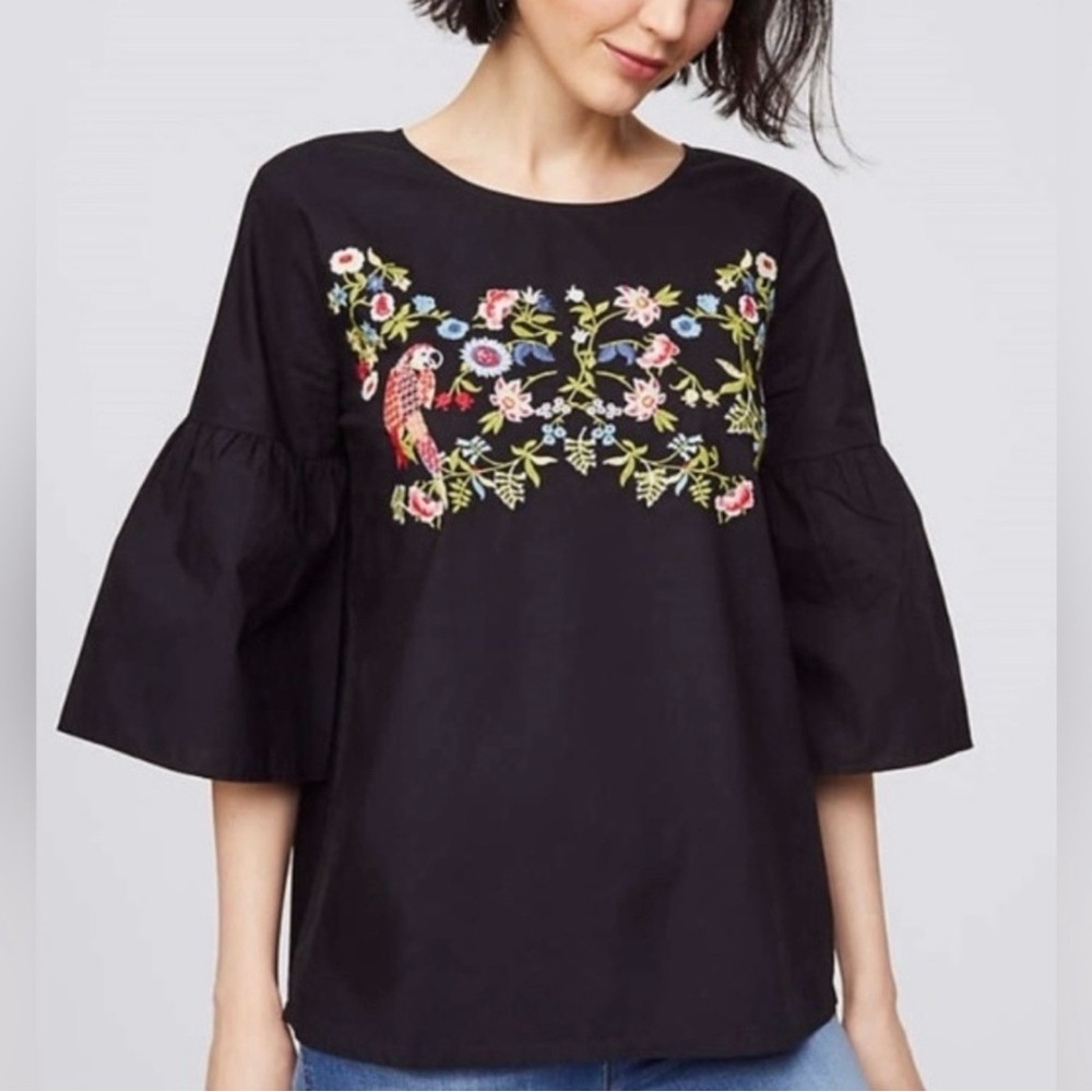 LOFT Parrot and floral embroidery top